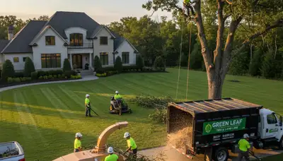 Professional lawn and tree service crew maintaining residential yard in Lakeland, FL