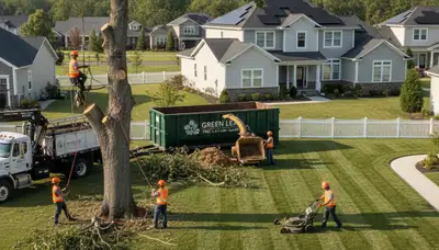 Professional lawn and tree service crew maintaining residential yard in Lakeland, FL