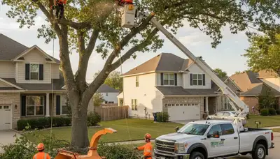 Professional tree removal service in Lakeland, FL safely cutting and clearing damaged oak tree