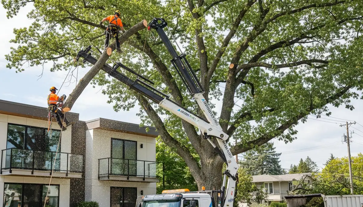 Professional tree removal service in Lakeland, FL safely cutting and hauling away damaged trees