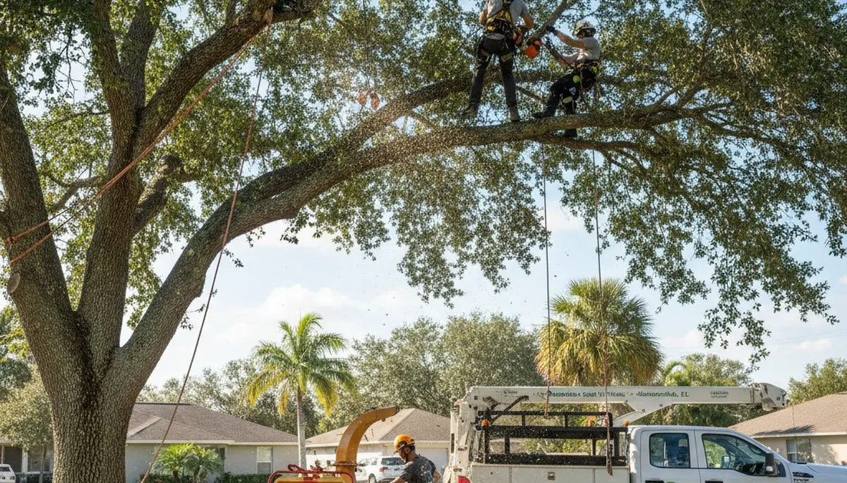 Professional tree removal service in Lakeland FL safely cutting large oak branches