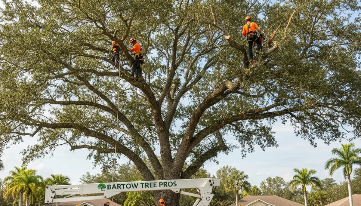 Professional tree removal service in Lakeland FL safely cutting and clearing large oak tree