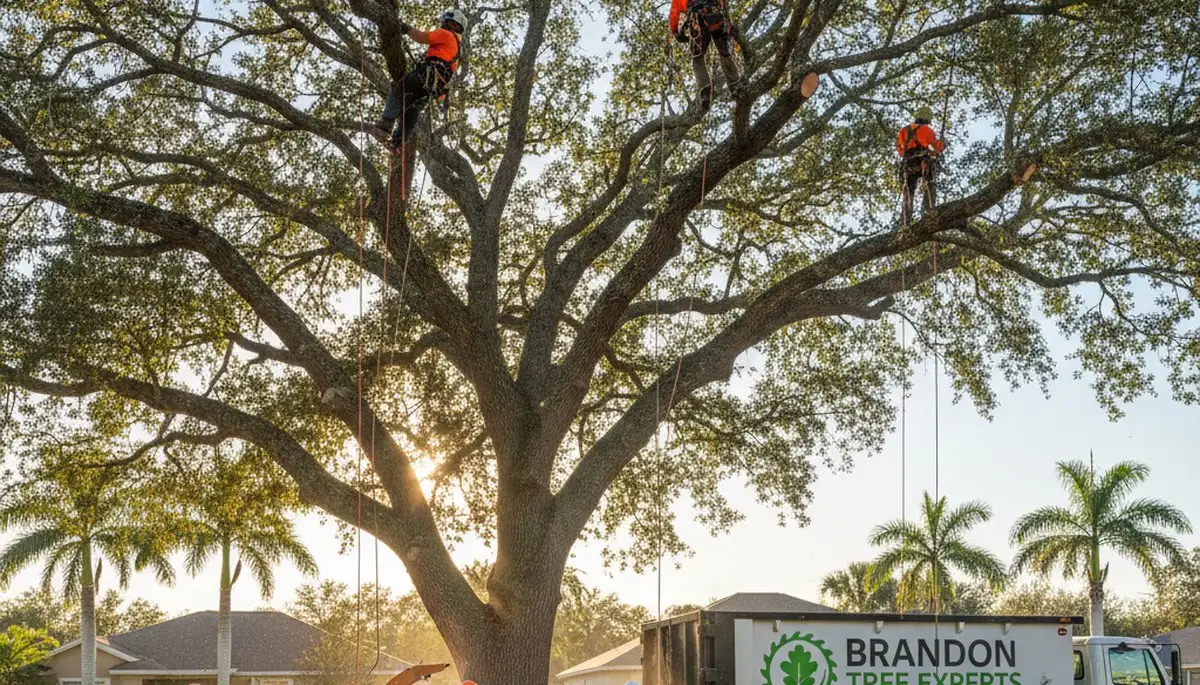 Professional tree removal service in Lakeland FL safely clearing large oak trees for homeowners
