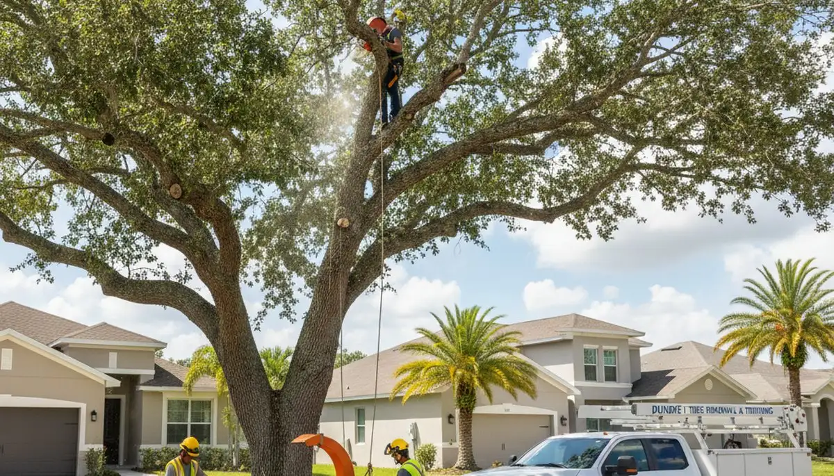 Professional tree removal service in Lakeland FL safely cutting and clearing large oak tree