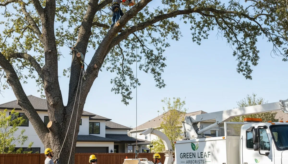 Arborist performing professional tree trimming service in Lakeland, FL for residential property safety