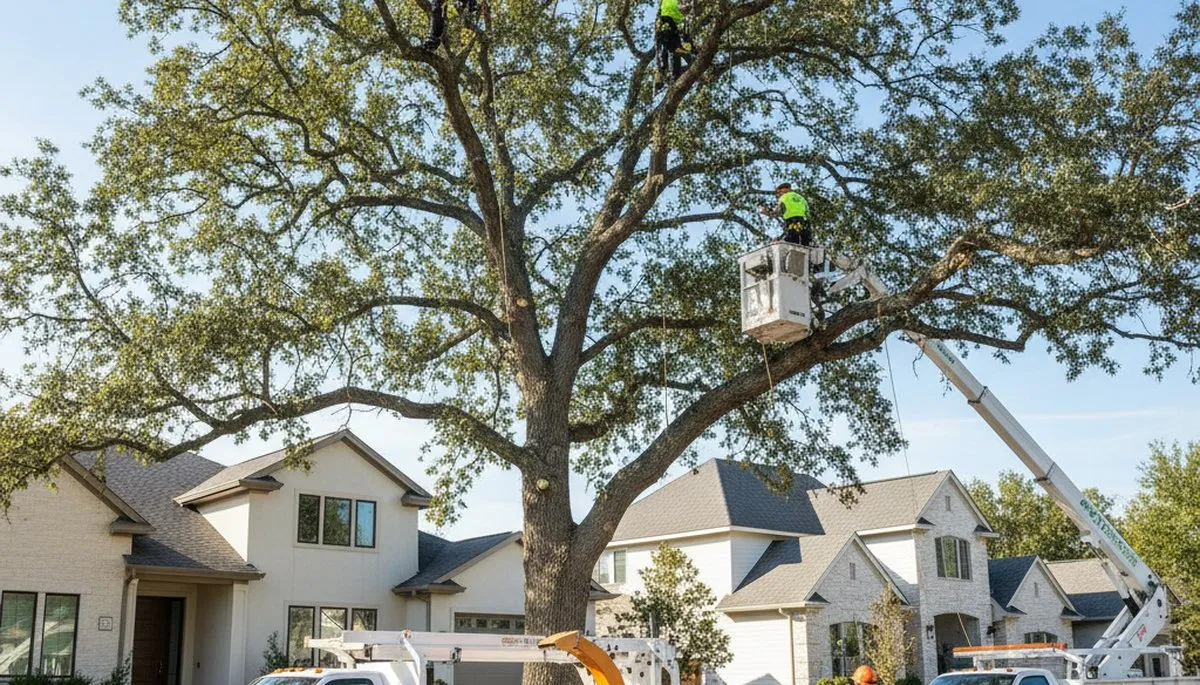 Arborist trimming oak tree branches in Lakeland, FL for Chop Chop Tree professional tree services