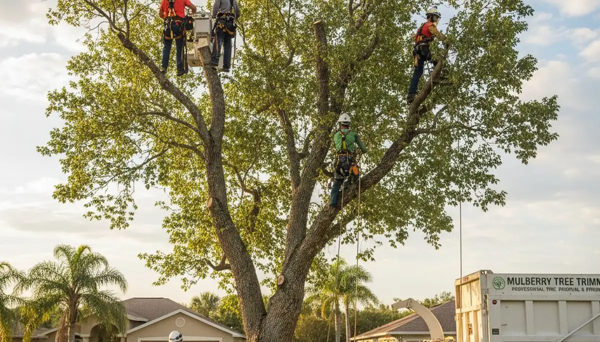 Professional tree removal service in Lakeland FL safely cutting and clearing large oak tree
