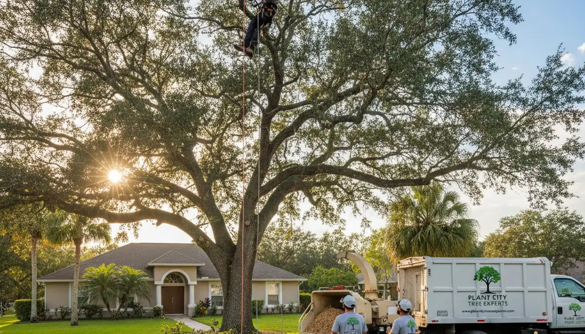 Professional tree removal service in Lakeland FL safely clearing large oak trees