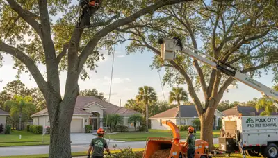 Professional tree removal service in Lakeland FL safely clearing large oak tree