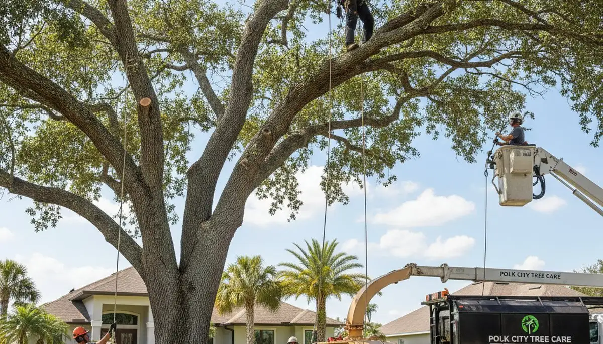 Professional tree removal service in Lakeland FL safely clearing large oak tree