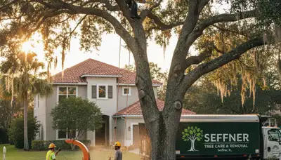 Professional tree removal service crew working safely in Lakeland FL residential yard