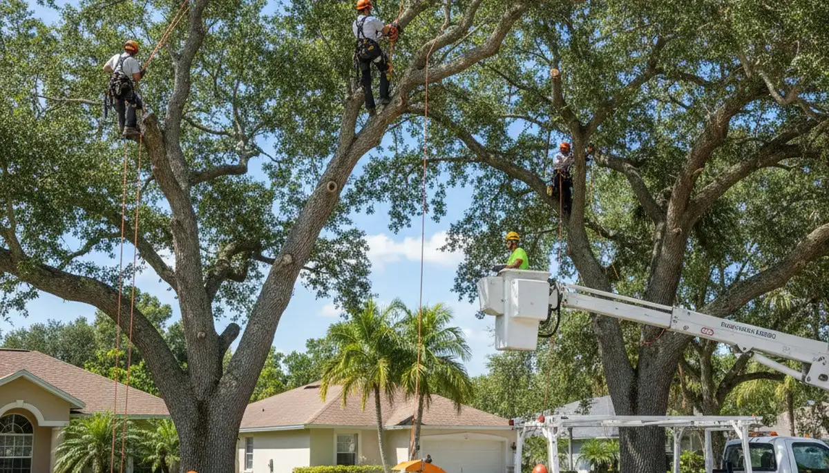 Professional tree removal service in Lakeland FL safely cutting and clearing large residential trees