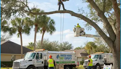 Professional tree removal service in Lakeland FL clearing large oak safely